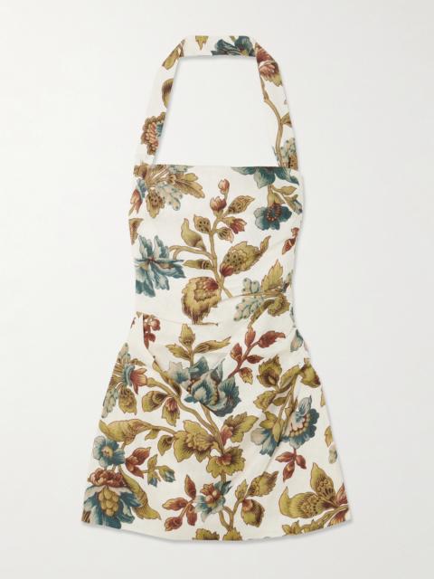 Floral-print Linen Halterneck Mini Dress