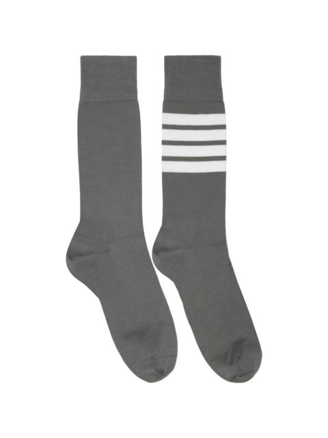 Gray Cotton 4-Bar Mid Calf Socks