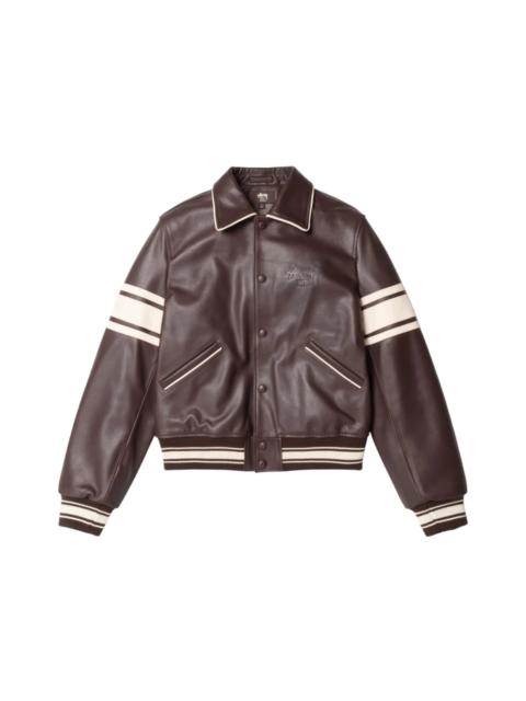 Stussy x Wales Bonner Leather Varsity Jacket Brown