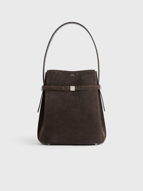Belted suede bucket bag brown