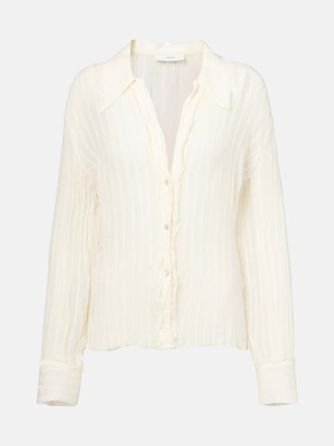 Ruffled striped semi-sheer shirt