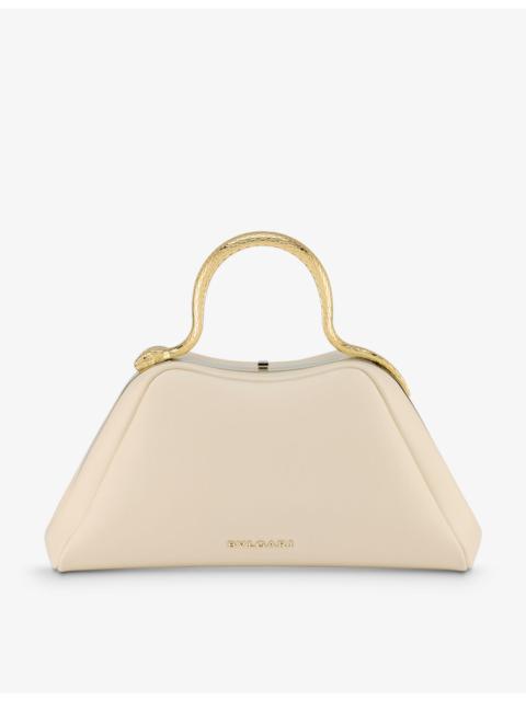 Serpentine leather top-handle bag