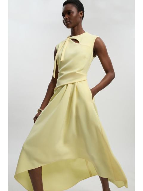 Petite Polished Tailored Drape Neck Full Skirt Dress
