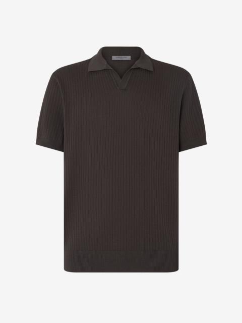 Brown buttonless Pima cotton polo shirt