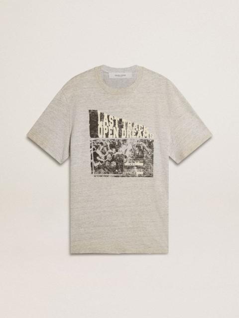 Men's vintage-effect gray T-shirt with print on the front