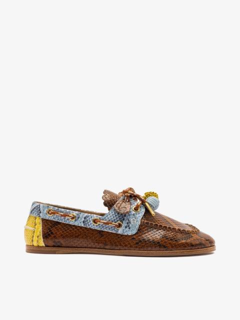 Cyprus Boat Shoe in Oud, Maya and Lemonade Python Embossed Leather