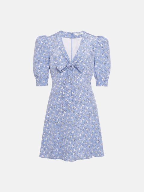 CLOVER PRINT SILK MINI DRESS WITH BOW