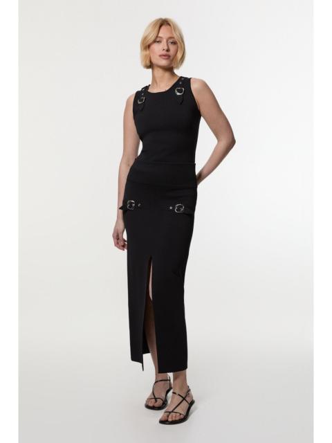 Buckle Trim Knitted Skirt