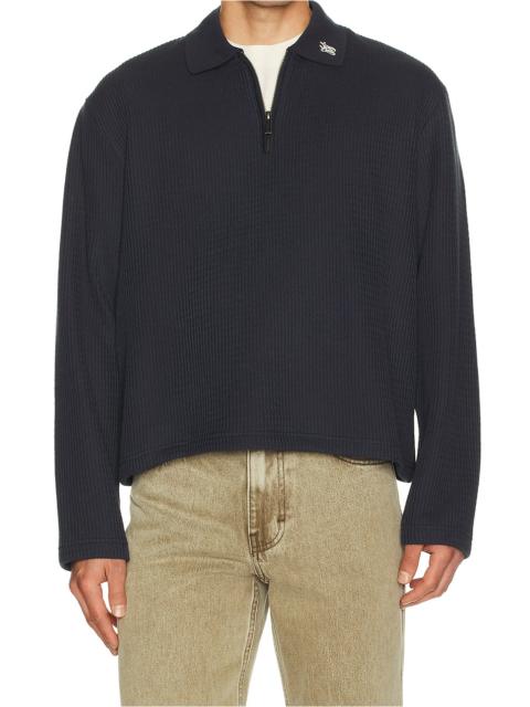 Wavy Knit Long Sleeve Polo