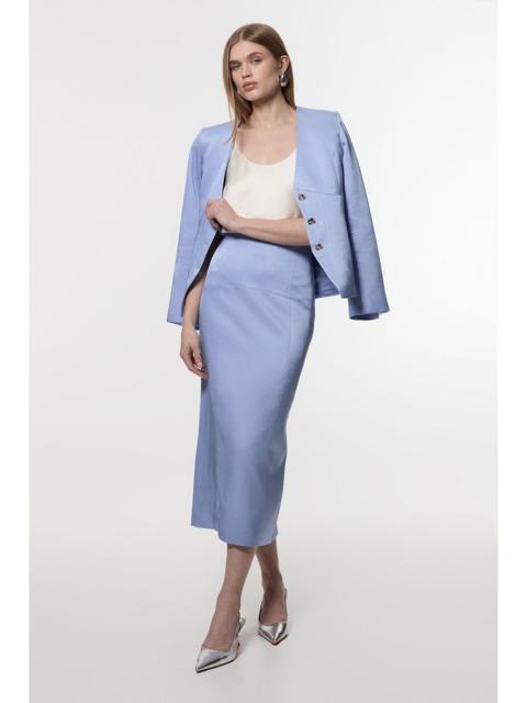 Premium Viscose Linen Tailored Column Midi Skirt