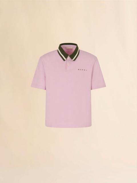 PINK PIQUÉ POLO SHIRT WITH STRIPED COLLAR