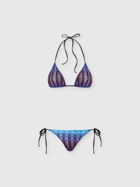 Viscose and lamé chevron-patterned bikini