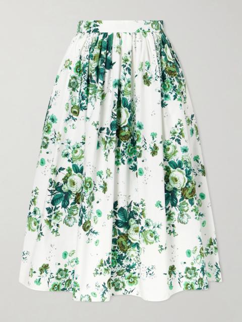 Pleated Floral-print Cotton-poplin Midi Skirt
