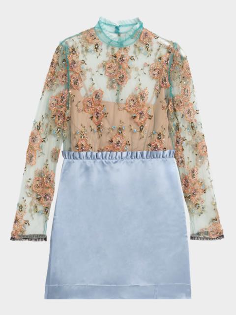 Crystal Embroidered Tulle And Satin Mini Dress