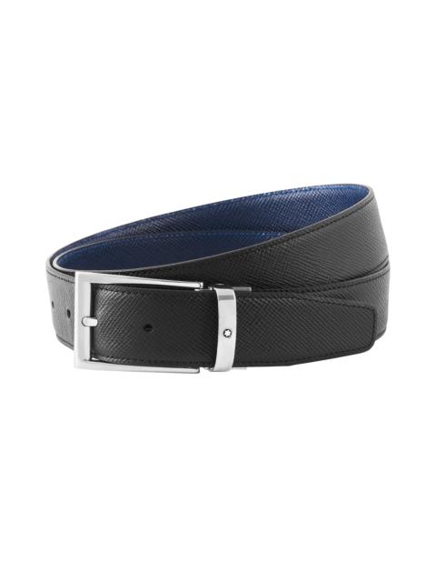 Black/blue 35 mm reversible leather belt