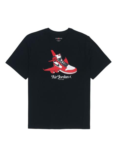 Men's Air Jordan Logo Pattern Printing Basketball Training Sports Short Sleeve Black T-Shirt DN1443-