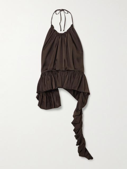 Tamara Satin-crepe Peplum Halterneck Top