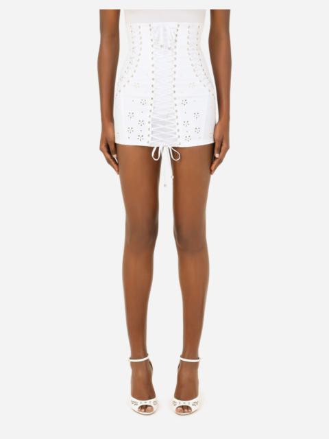 Short embroidered cotton skirt