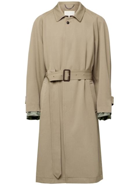 spread-collar wool trench coat