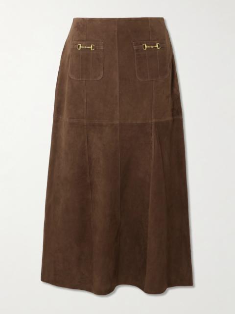 Edwina Embellished Paneled Suede Midi Skirt