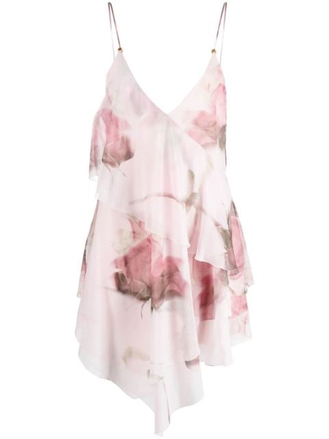 rose-print mini slip dress