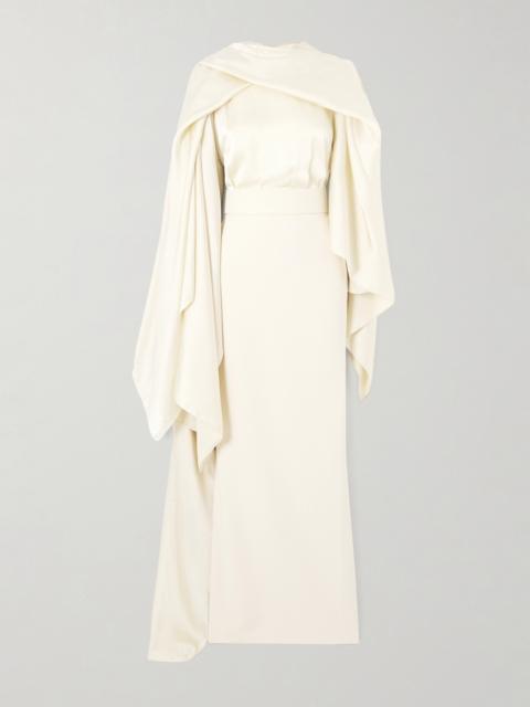 Rosalia Cape-effect Belted Satin And Crepe Gown