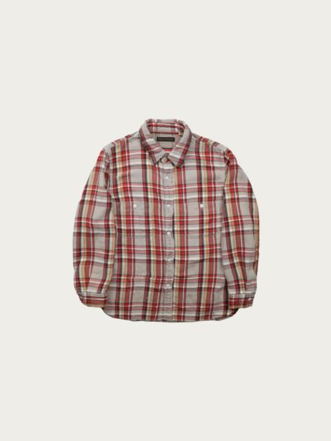 Original Cotton Check Flannel Work Shirt Fade & Damage - Gray x Red (Hand Wash)
