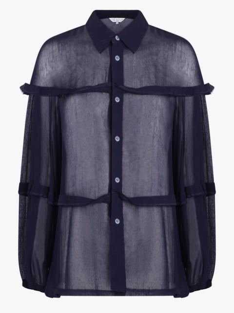 SHEER BALLOON SLEEVE PANEL DETAIL L/S SHIRT | NAVY
