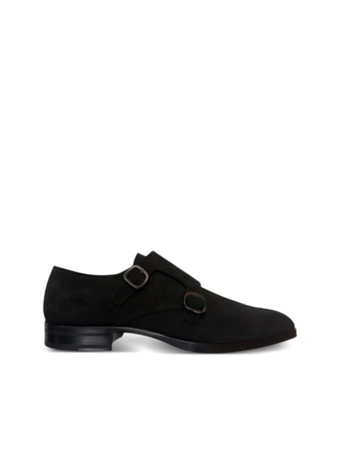 double-buckle leather monk shoes