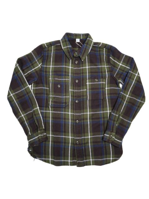 2222-OL Raised Surface Check Double Pocket Shirt Olive