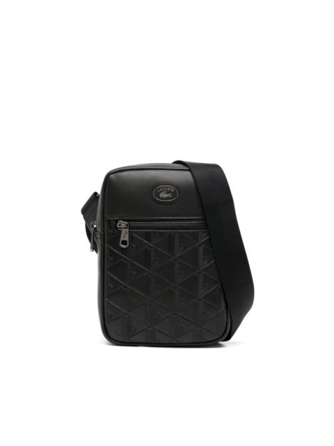 embossed-monogram panelled messenger bag