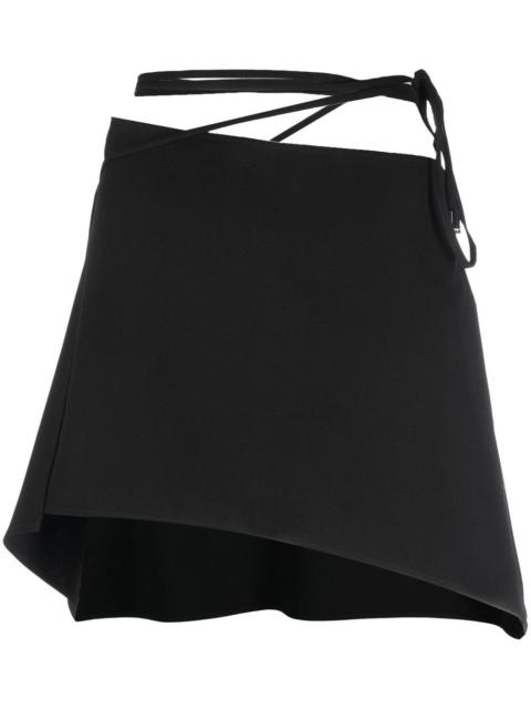 tied-waist asymmetric mini skirt