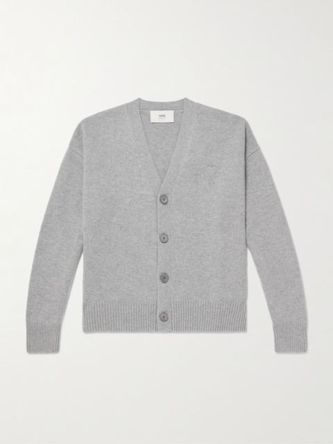 Logo-Embroidered Wool and Cashmere-Blend Cardigan Gray