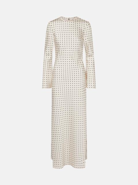Polka-dot satin maxi dress
