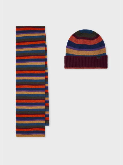 Burgundy 'Seasonal Stripe' Beanie and Scarf Set