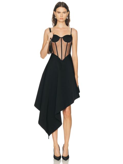 Bustier Top Detail Asymmetric Skirt Midi Dress