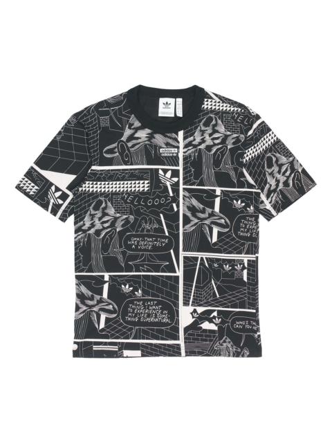 adidas originals Graphic Tee Printing Sports Round Neck Short Sleeve Black GN3346
