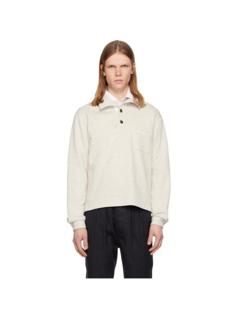 Beige Cotton Silk Cashmere Half Button Sweatshirt