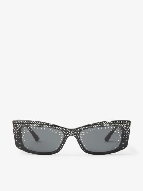 Rosaline 
Black Rectangular Sunglasses with Crystals