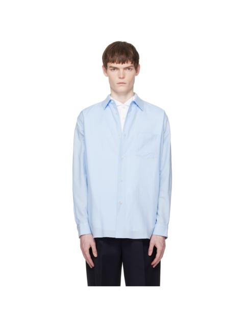 Blue Cotton Silk Oversized Regular Collar Shirt