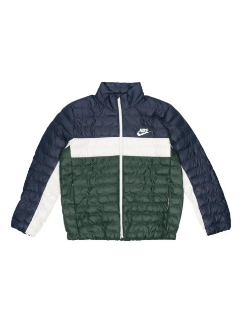 Nike Athleisure Casual Sports Stand Collar protection against cold Stay Warm Jacket Blue Green Color