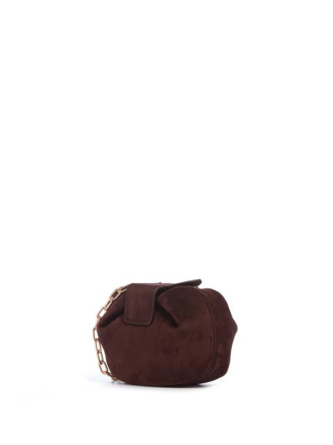 Soft Demi Clutch with Chain in Dark Brown Suede