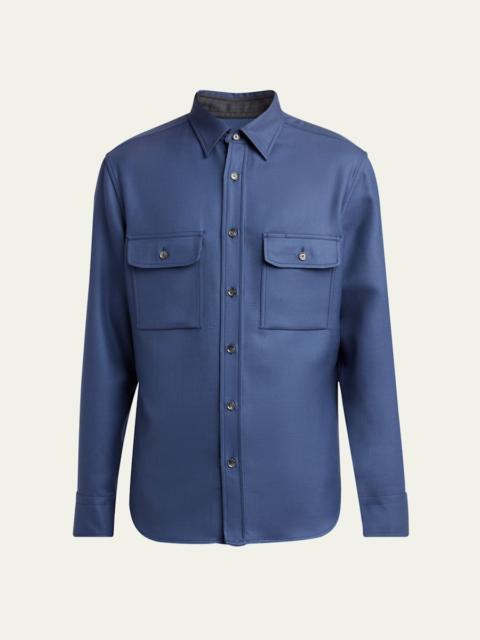 Men's Wool Twill Double-Pocket Military Shirt