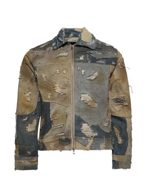 patchwork distressed trucker denim jacket