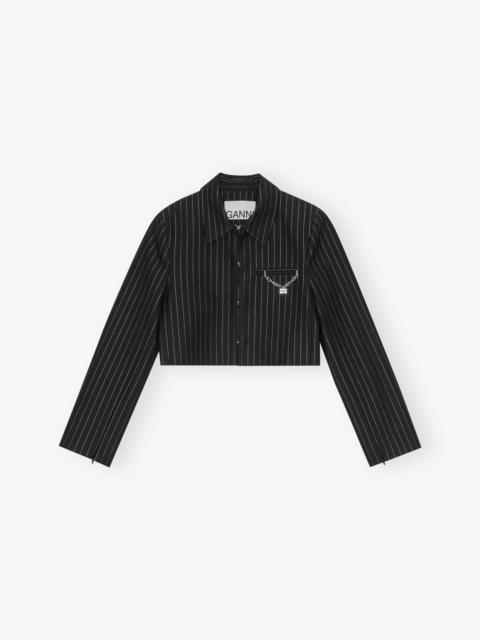 BLACK PINSTRIPED CROPPED BLAZER