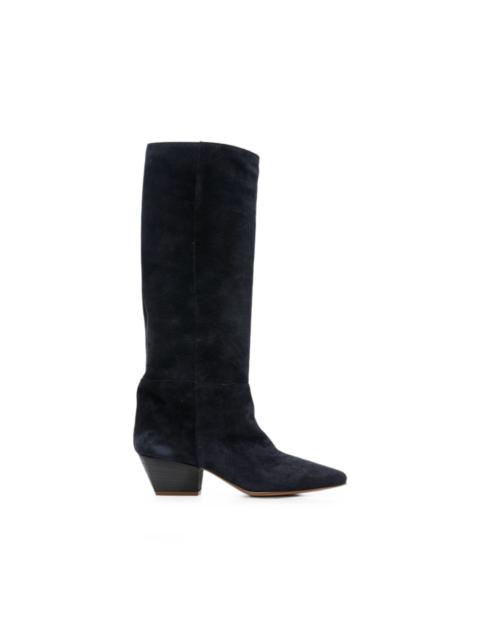 pointed-toe suede knee-high boots