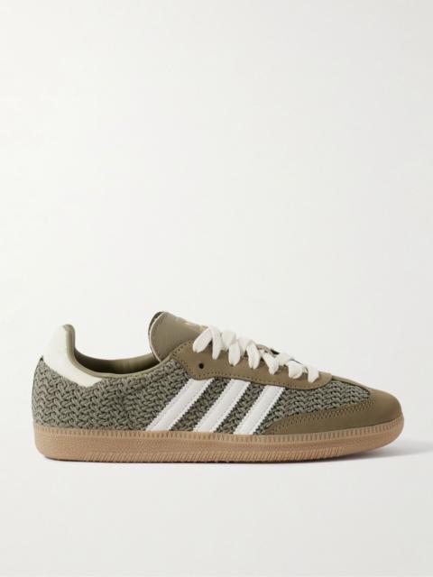 Samba OG leather and suede-trimmed crochet sneakers Army green