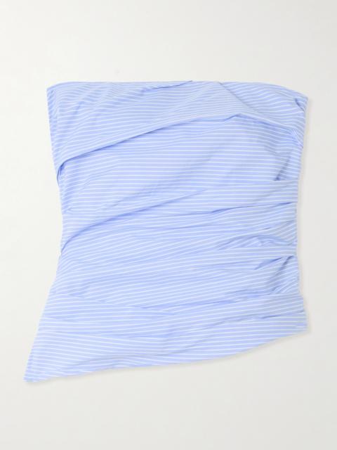 Emerson Strapless Ruched Pinstriped Cotton-poplin Bustier Top