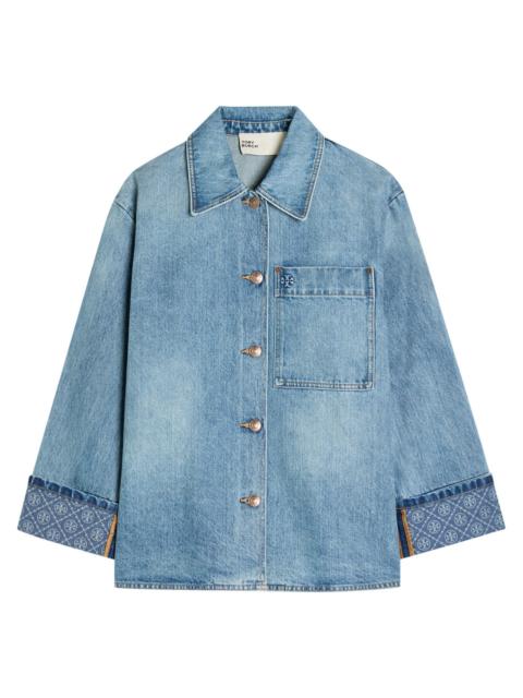 Tory Burch Logo Washed Denim Barn Jacket