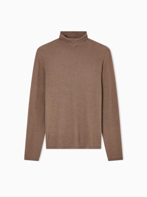 VIRGIN WOOL, SILK AND CASHMERE MOCK-NECK JUMPER